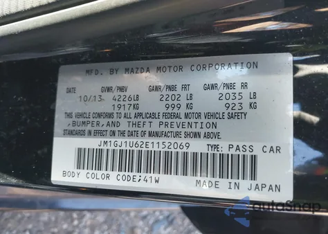 2014 Mazda Mazda6 I Sport z USA, uszkodzony, nr VIN JM1GJ1U62E1152069